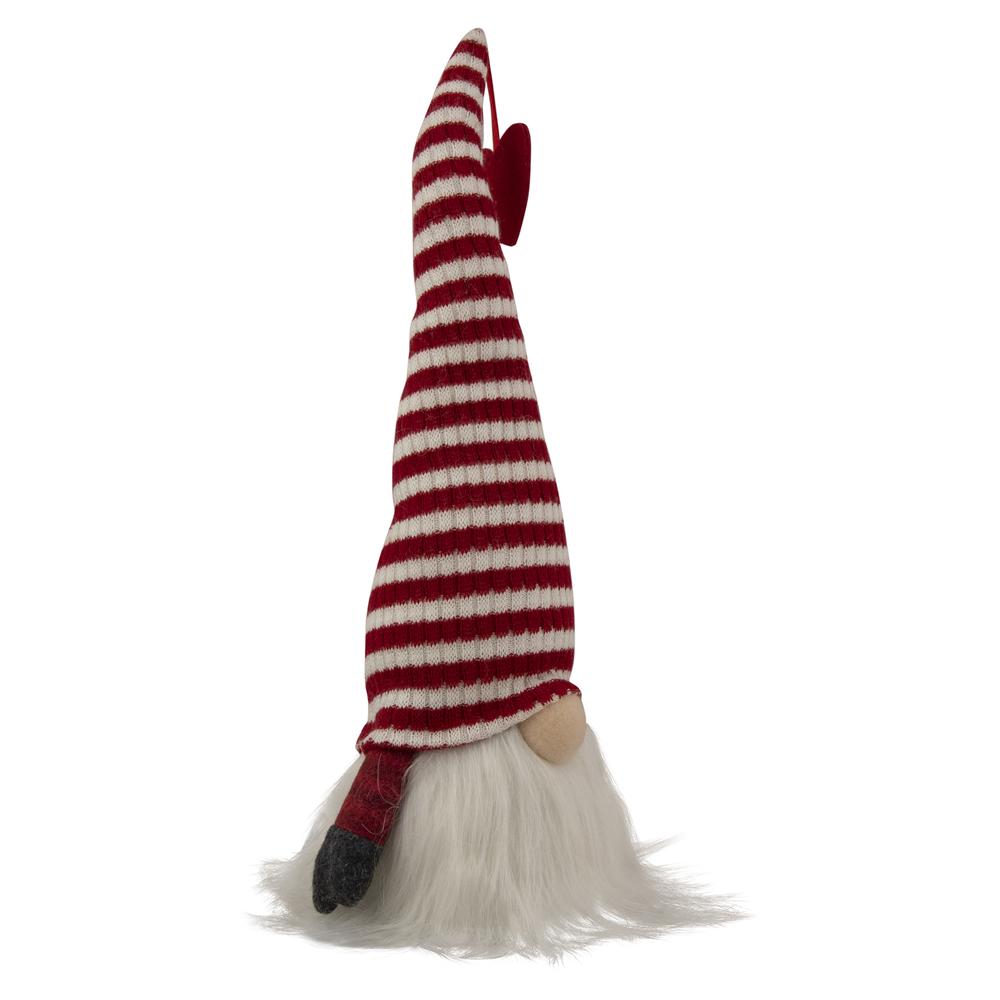 13.5" LED Lighted Red and White Striped Hat Valentine's Day Gnome. Picture 5