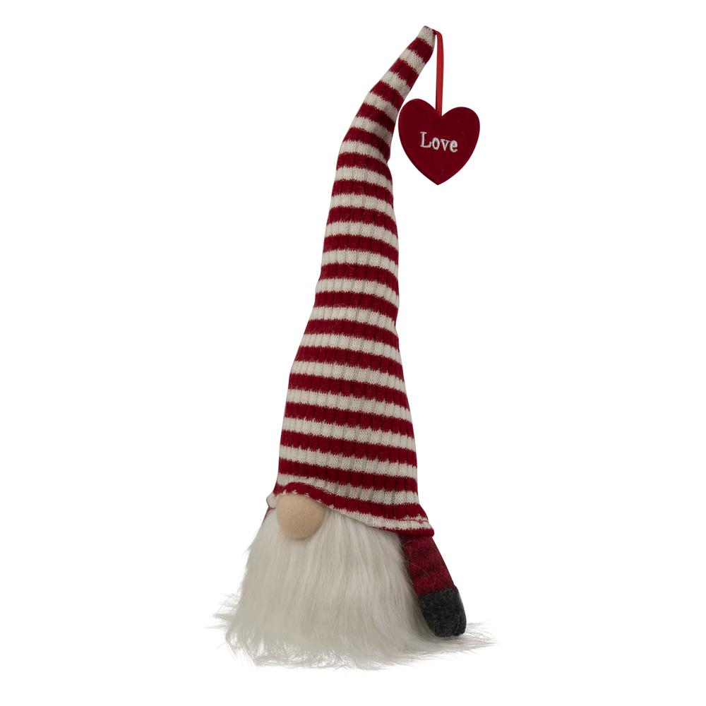 13.5" LED Lighted Red and White Striped Hat Valentine's Day Gnome. Picture 4