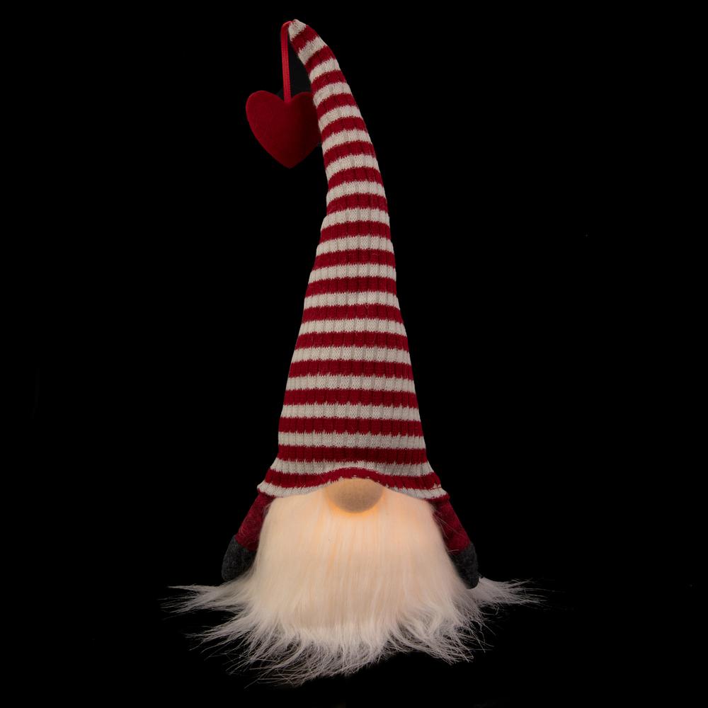 13.5" LED Lighted Red and White Striped Hat Valentine's Day Gnome. Picture 3