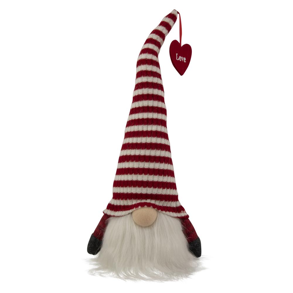 13.5" LED Lighted Red and White Striped Hat Valentine's Day Gnome. Picture 2