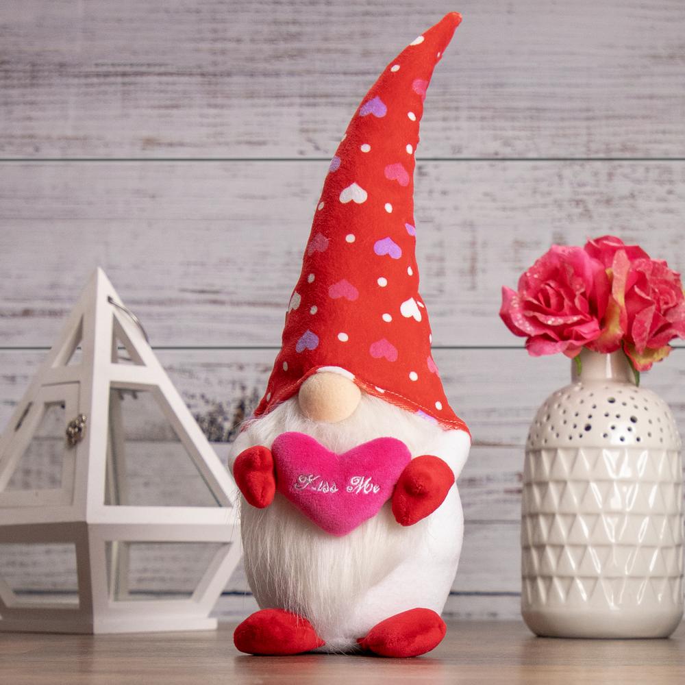 16" Red Hearts Kiss Me Valentine's Day Gnome. Picture 1