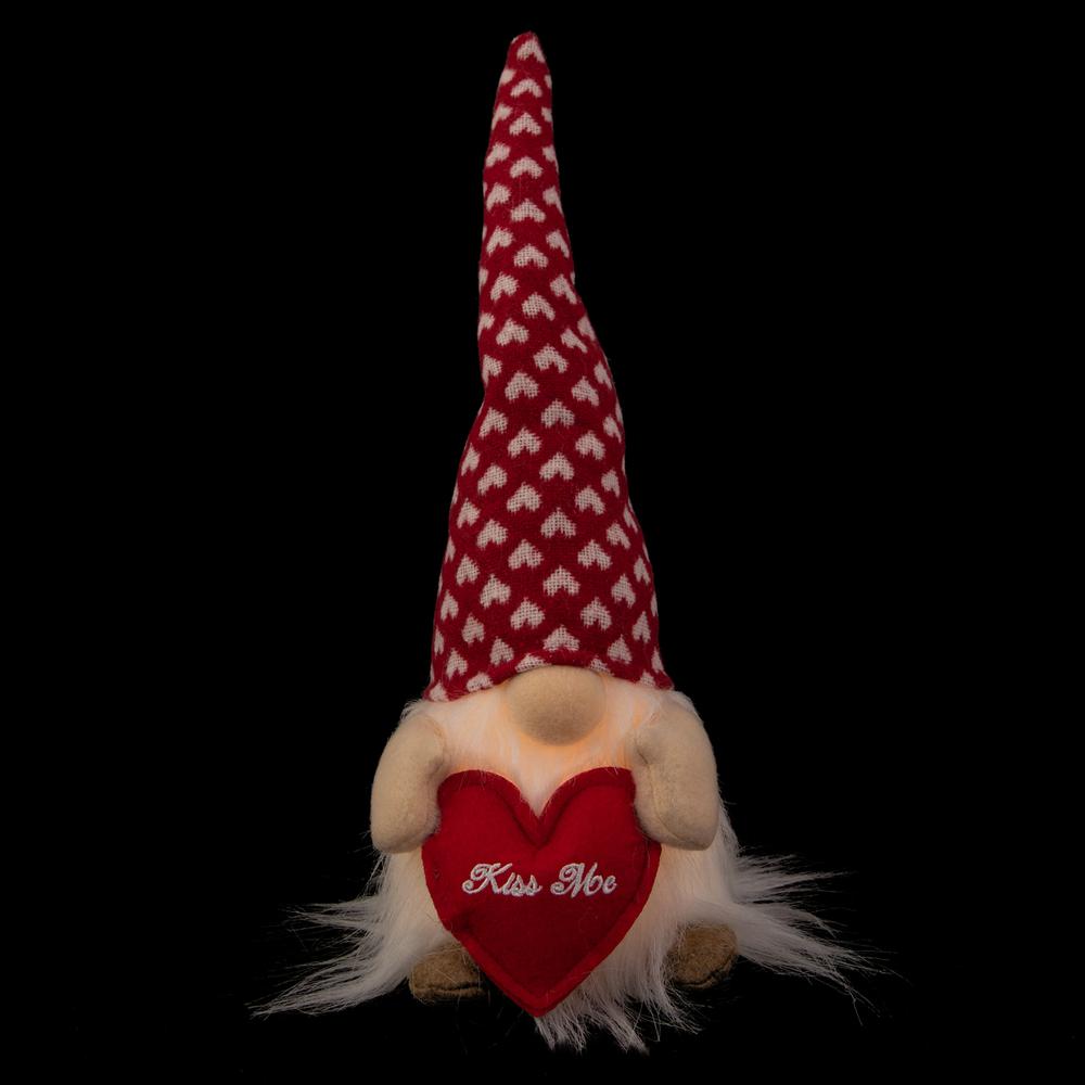 13" Lighted Boy Valentine's Day Gnome with Kiss Me Heart. Picture 3