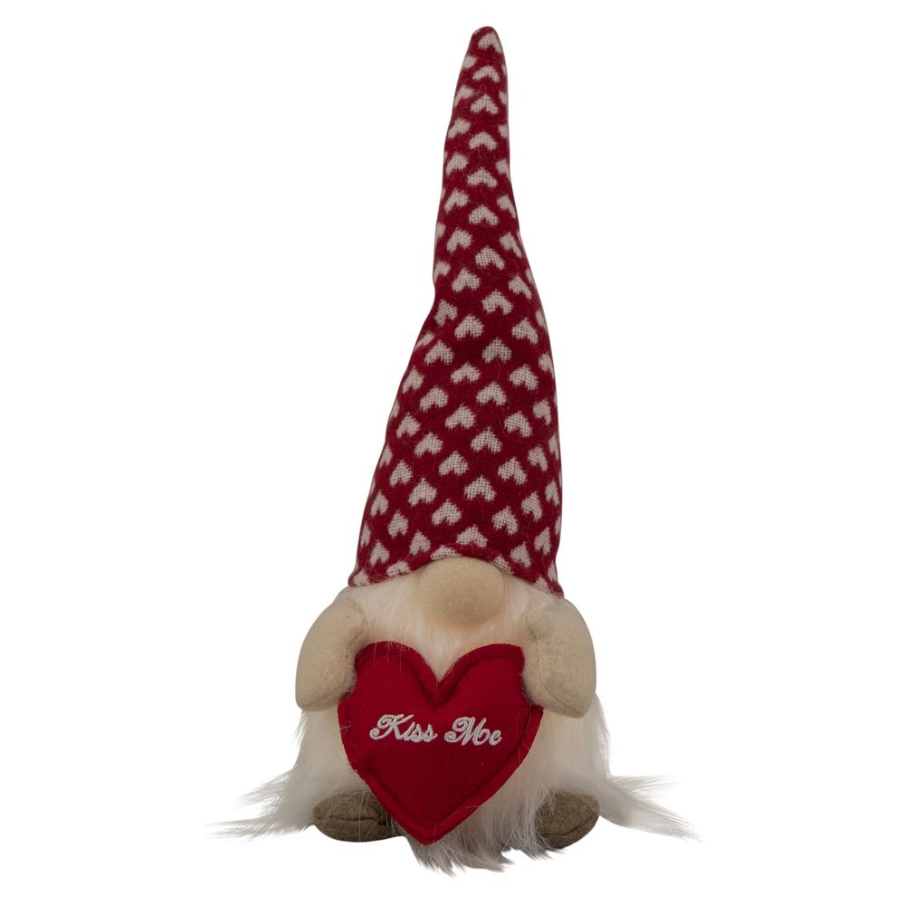 13" Lighted Boy Valentine's Day Gnome with Kiss Me Heart. Picture 2