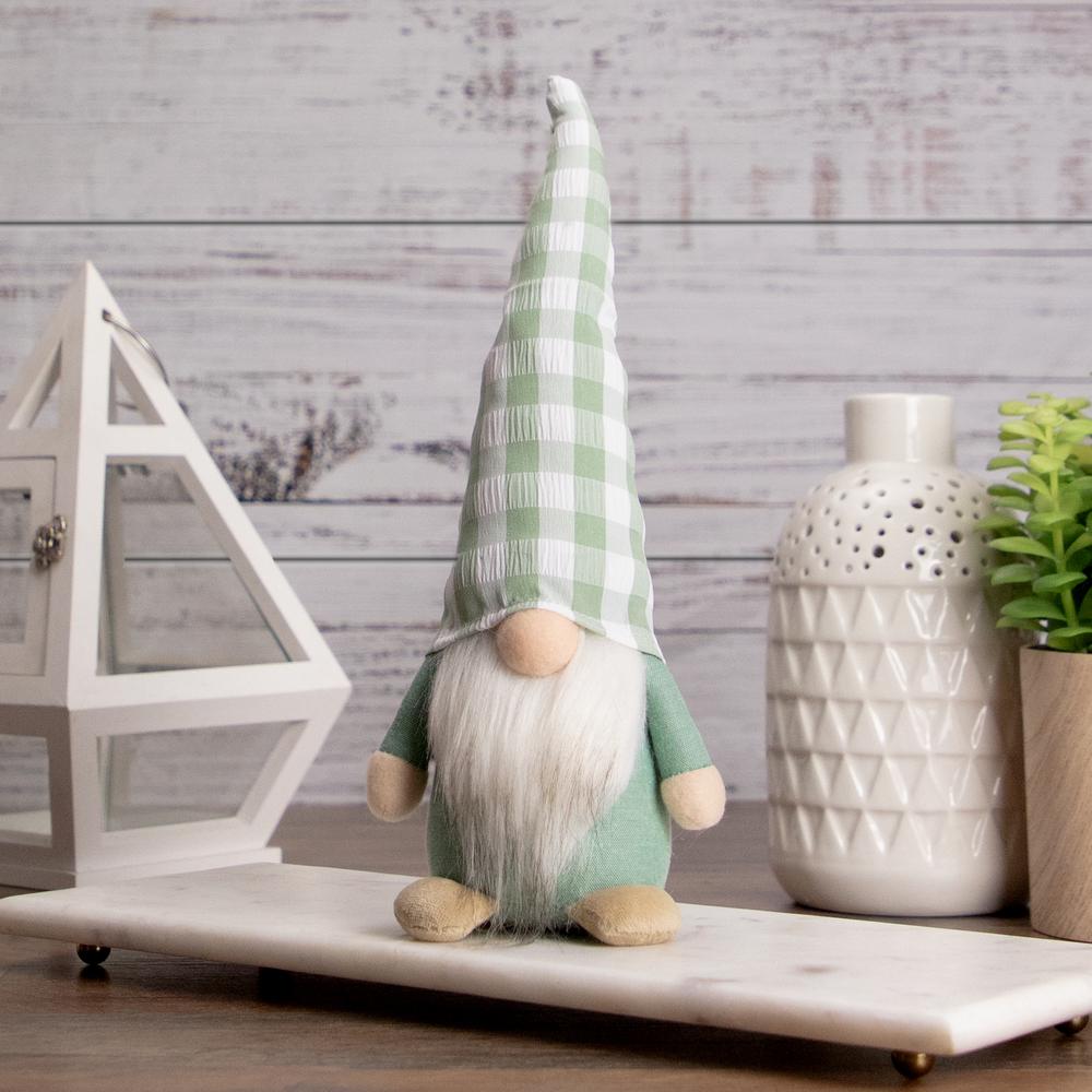 12.25" Spring Gnome with Green Plaid Hat. Picture 2
