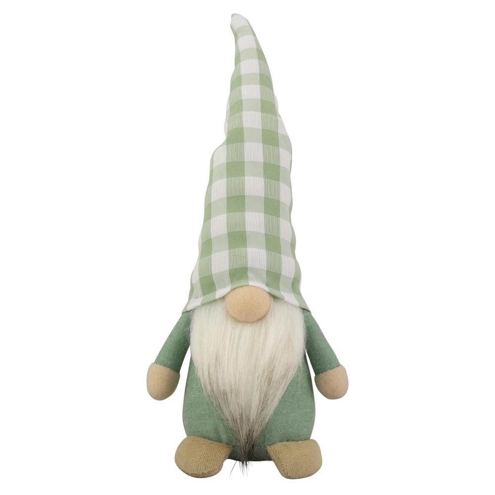 12.25" Spring Gnome with Green Plaid Hat. Picture 1