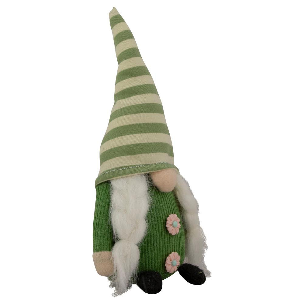9.25" Green Striped Hat Girl Springtime Gnome. Picture 4