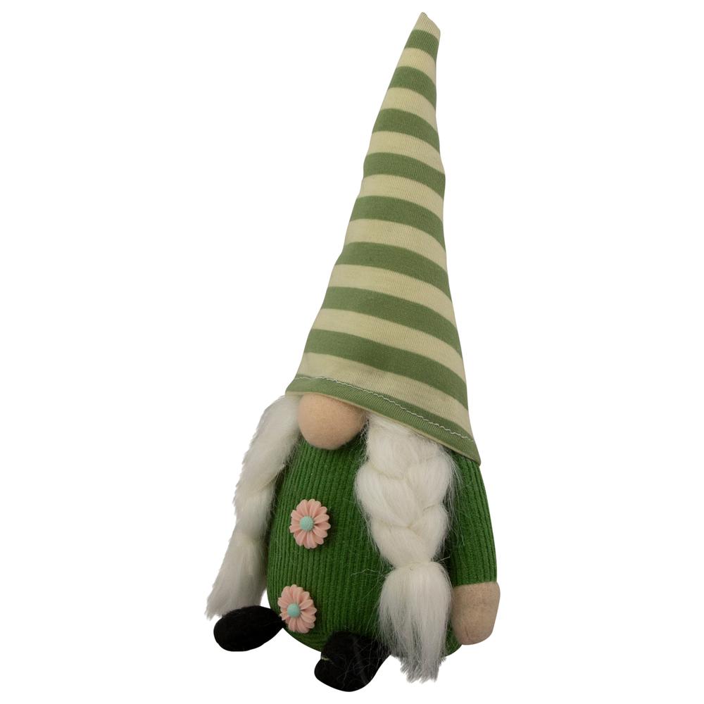 9.25" Green Striped Hat Girl Springtime Gnome. Picture 3