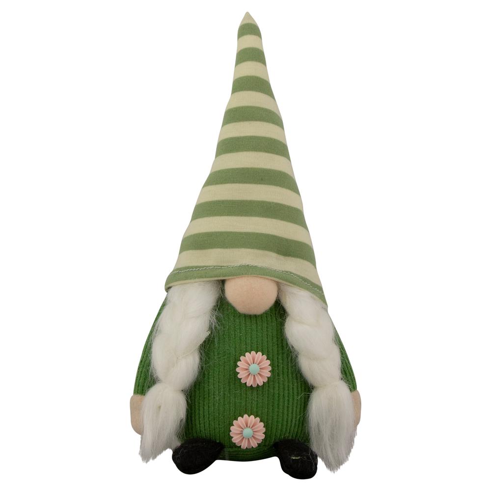 9.25" Green Striped Hat Girl Springtime Gnome. Picture 1