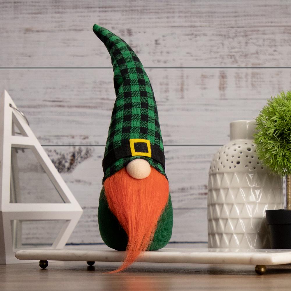 13" Green and Black Plaid St. Patrick's Day Leprechaun Gnome. Picture 2