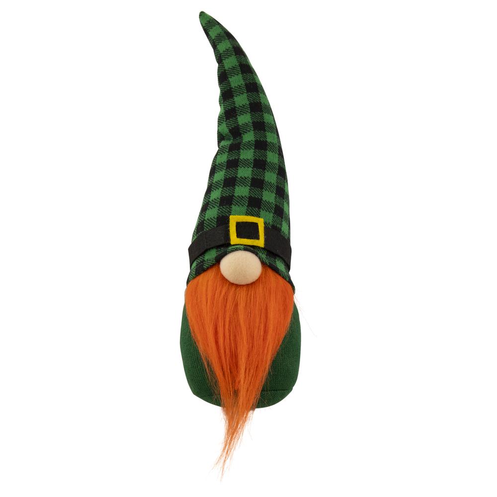 13" Green and Black Plaid St. Patrick's Day Leprechaun Gnome. Picture 1