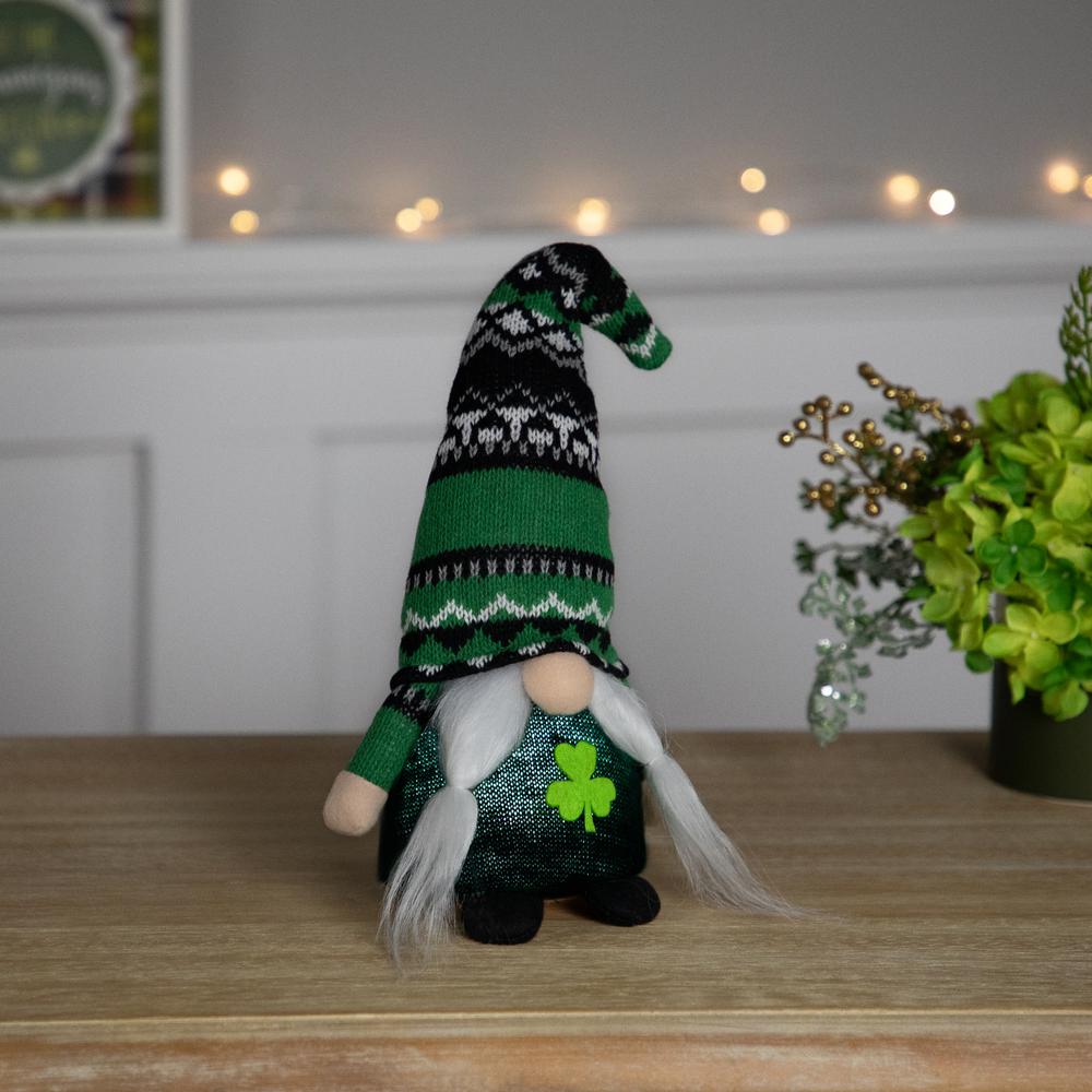 LED Lighted St. Patrick's Day Girl Gnome - 11.5" - Green. Picture 6