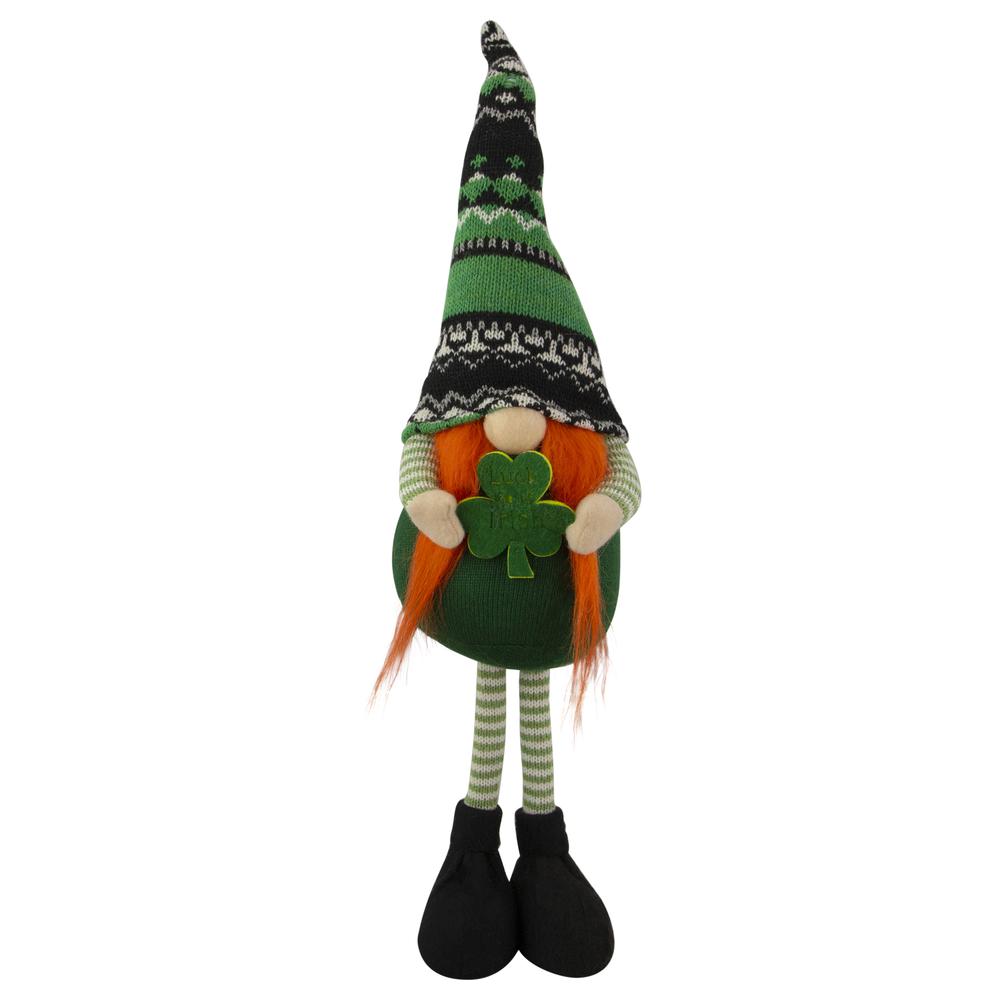 19" Green and Black Leprechaun Girl Gnome Standing St Patrick's Day Figure. Picture 1