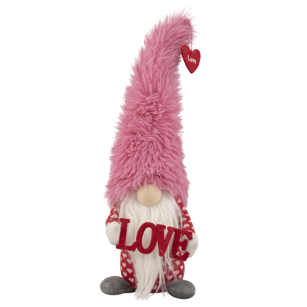 18" Pink and Red Fuzzy 'Love' Gnome Valentine's Day Figure. Picture 2