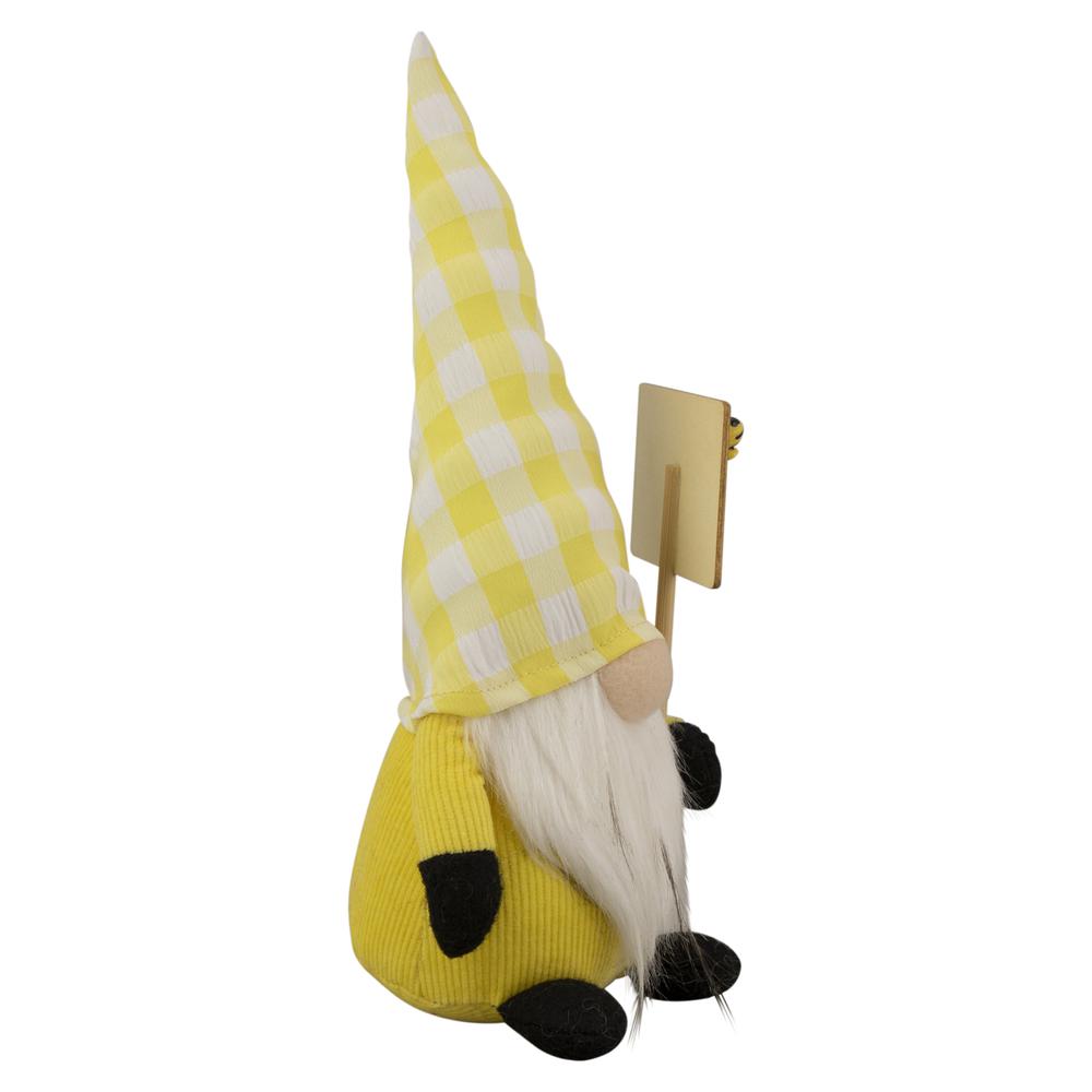 10.25" Yellow Gingham Hat Springtime Gnome with Chalk Board. Picture 4