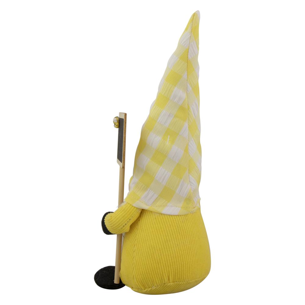 10.25" Yellow Gingham Hat Springtime Gnome with Chalk Board. Picture 5