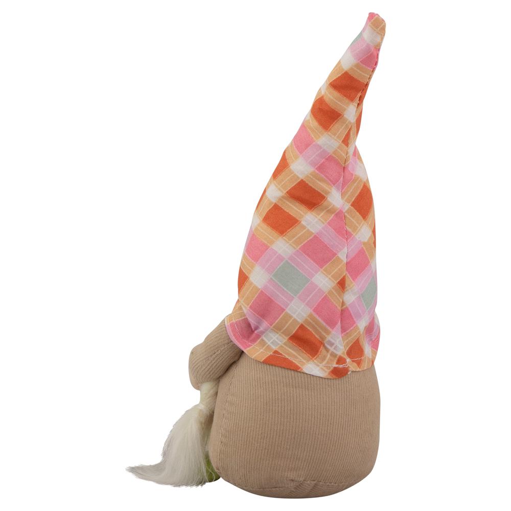 9" Pink and Orange Plaid Springtime Gnome. Picture 5