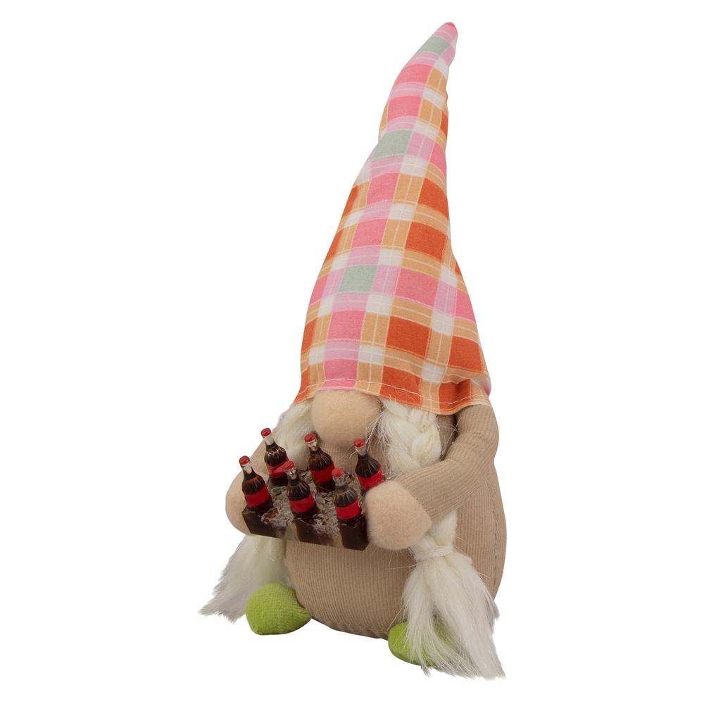 9" Pink and Orange Plaid Springtime Gnome. Picture 3