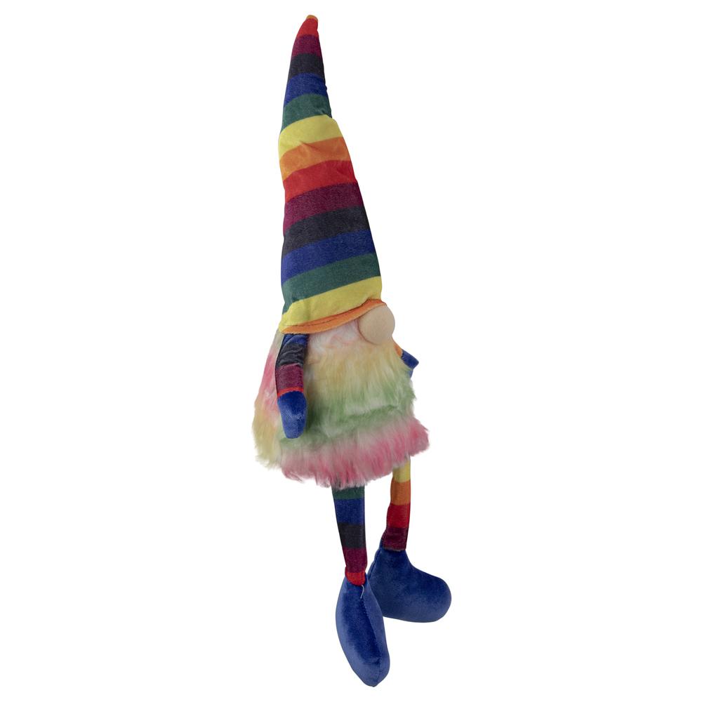20" Bright Striped Rainbow Springtime Gnome with Dangling Legs. Picture 4