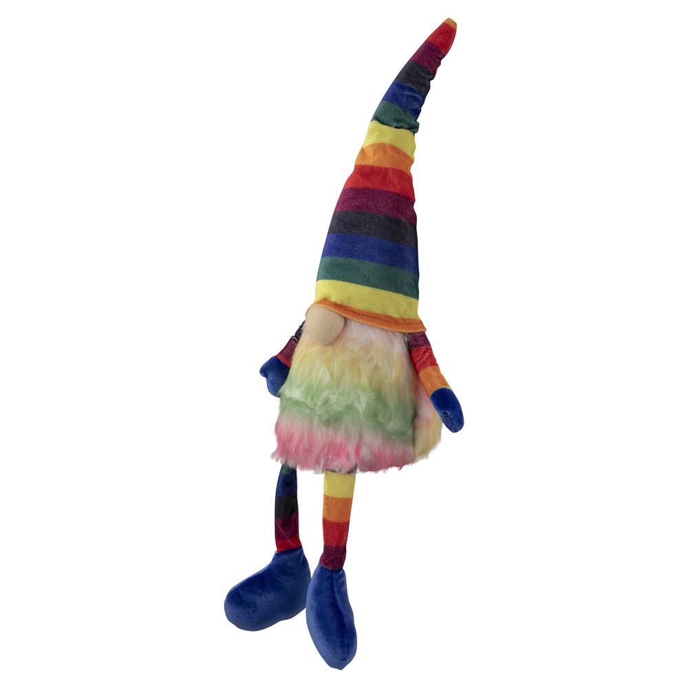 20" Bright Striped Rainbow Springtime Gnome with Dangling Legs. Picture 3