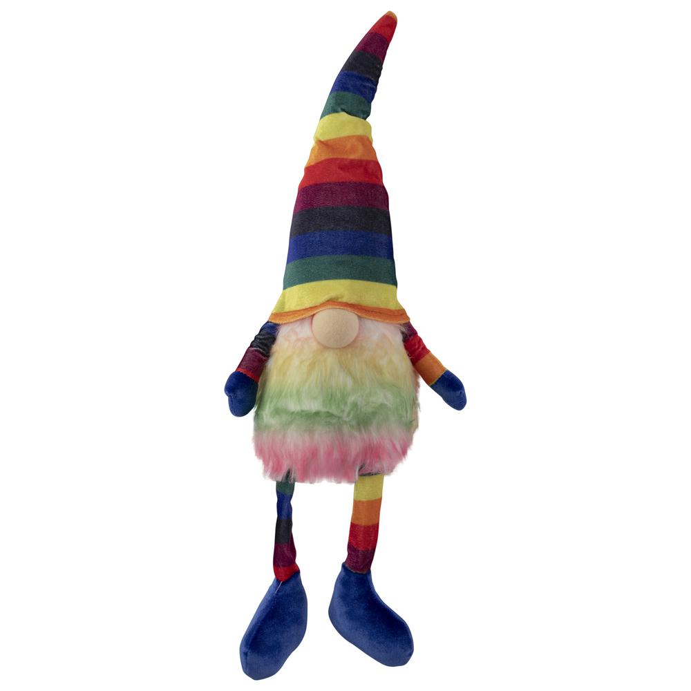 20" Bright Striped Rainbow Springtime Gnome with Dangling Legs. Picture 1