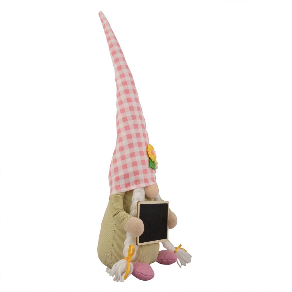 16" Pink Gingham Plaid Springtime Gnome with Chalkboard. Picture 4