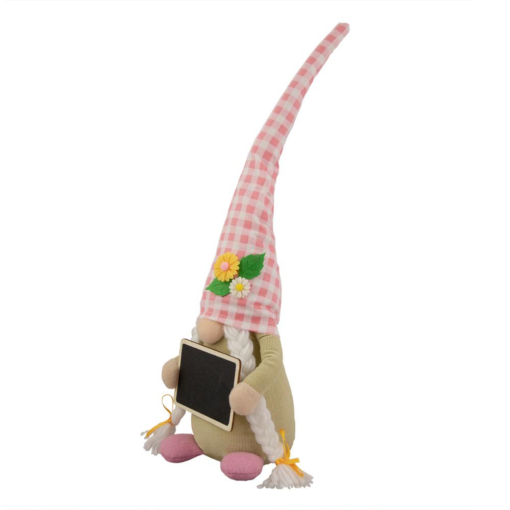 16" Pink Gingham Plaid Springtime Gnome with Chalkboard. Picture 3