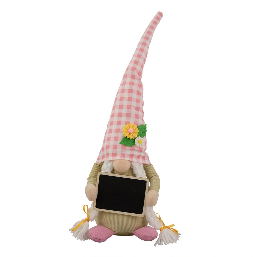 16" Pink Gingham Plaid Springtime Gnome with Chalkboard. Picture 1