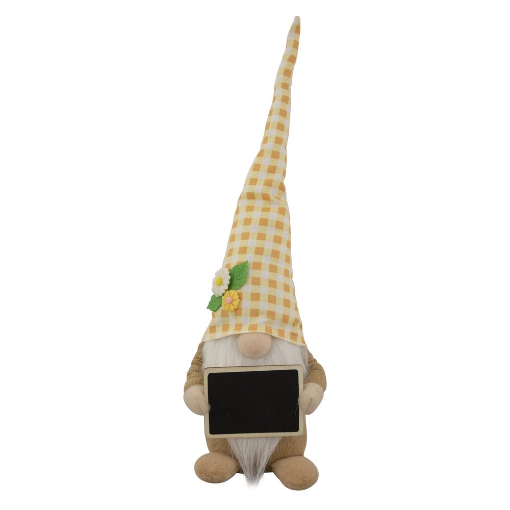 16" Yellow Gingham Plaid Springtime Gnome with Chalkboard. Picture 1