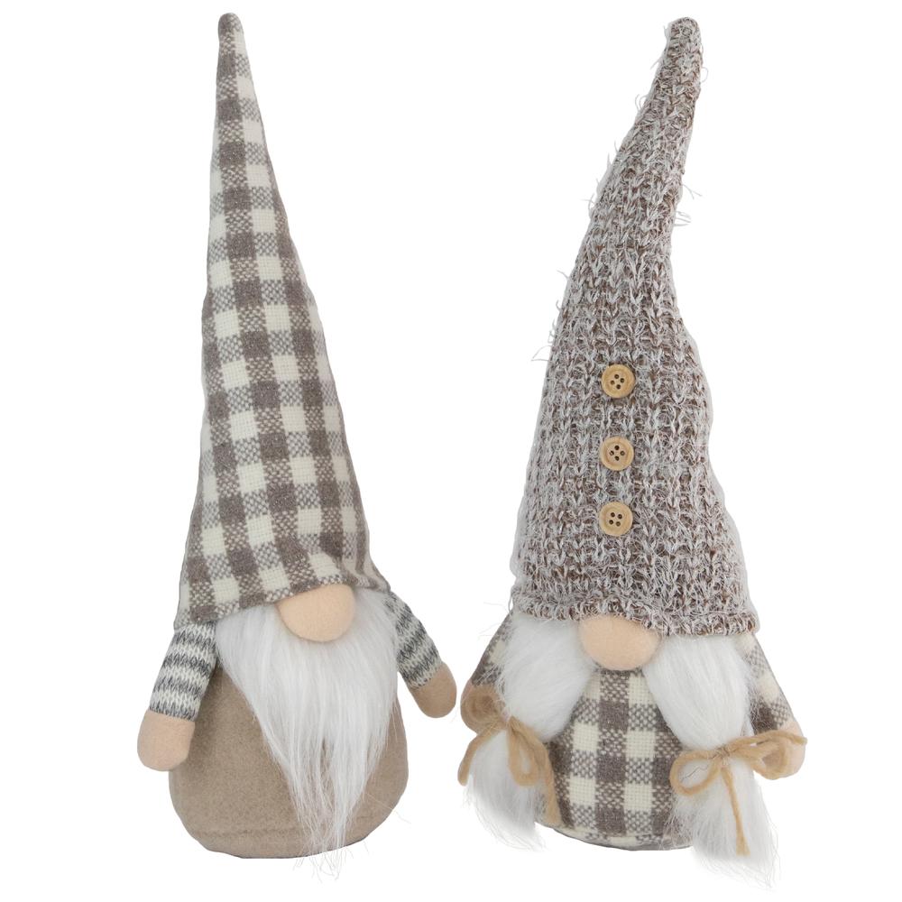 Set of 2 Beige and White Gingham Nordic Christmas Gnomes  13". Picture 1