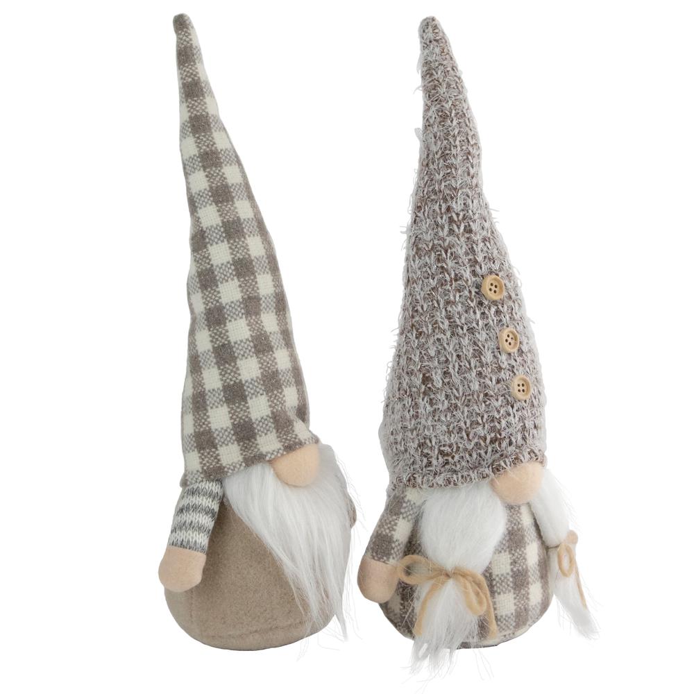 Set of 2 Beige and White Gingham Nordic Christmas Gnomes  13". Picture 2