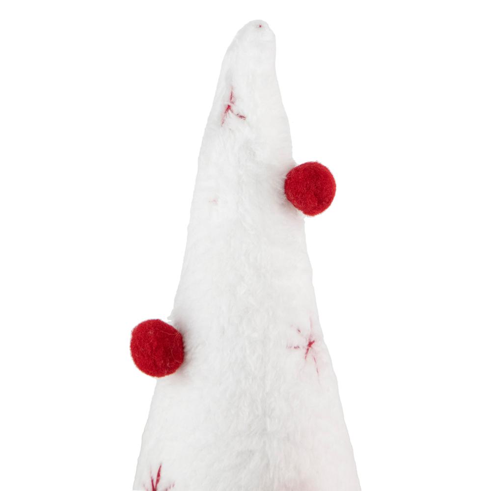 12" White Plush Christmas Cone Tree with Red Pompom Ornaments. Picture 3