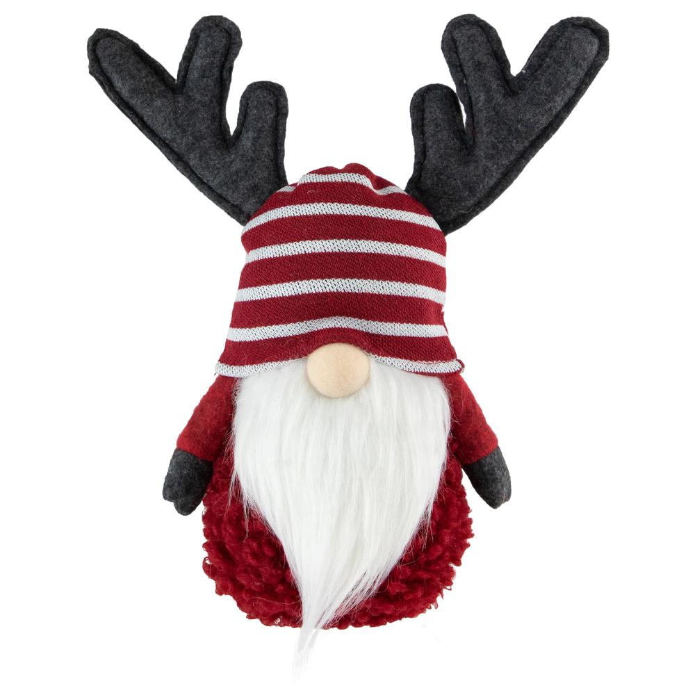 12" Red and White Gnome with Antlers Christmas Decoration. Picture 1
