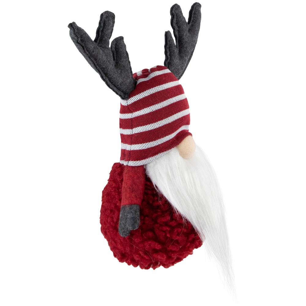 12" Red and White Gnome with Antlers Christmas Decoration. Picture 4