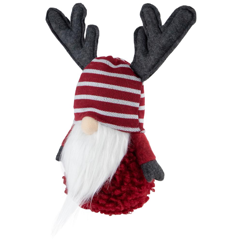 12" Red and White Gnome with Antlers Christmas Decoration. Picture 3