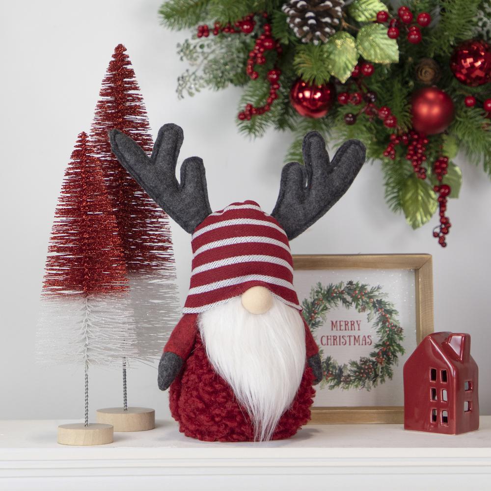 12" Red and White Gnome with Antlers Christmas Decoration. Picture 2