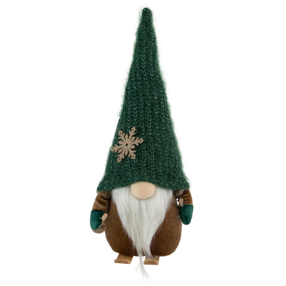 12" Skiing Gnome in Green Knit Hat Christmas Decoration. Picture 1