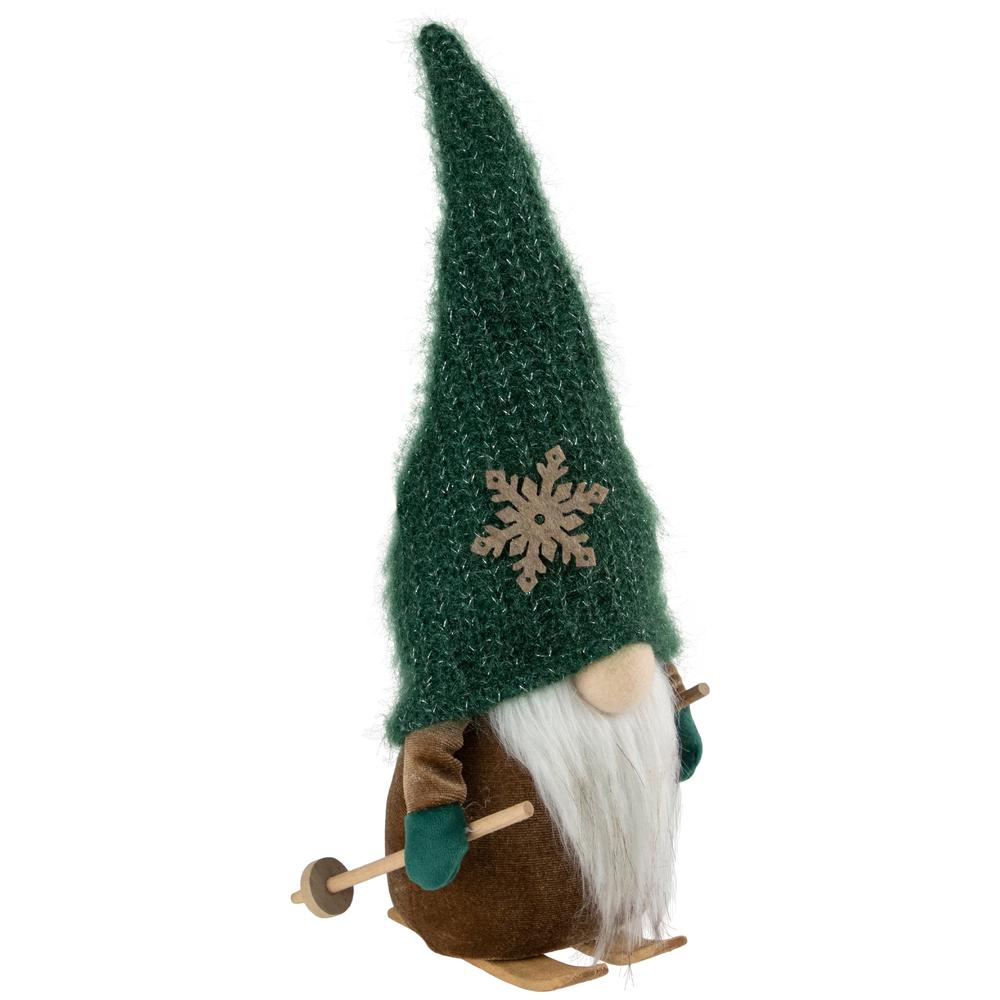 12" Skiing Gnome in Green Knit Hat Christmas Decoration. Picture 4