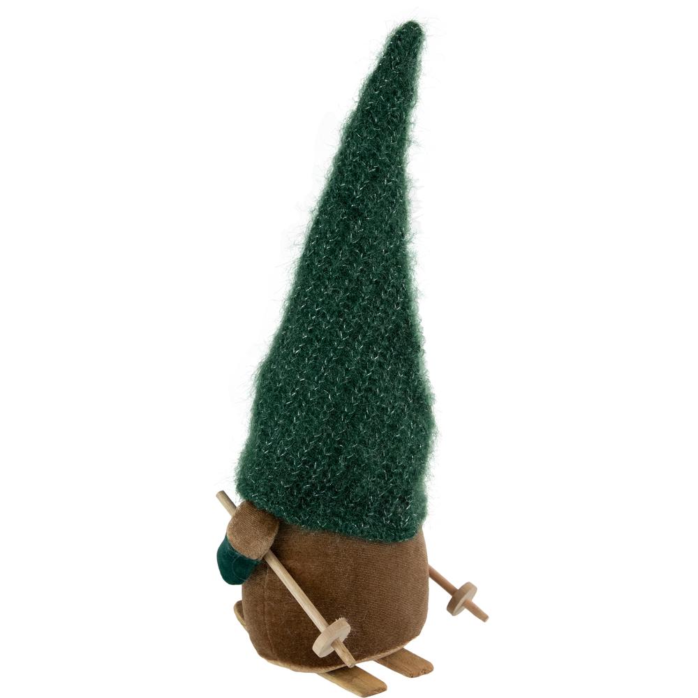 12" Skiing Gnome in Green Knit Hat Christmas Decoration. Picture 5