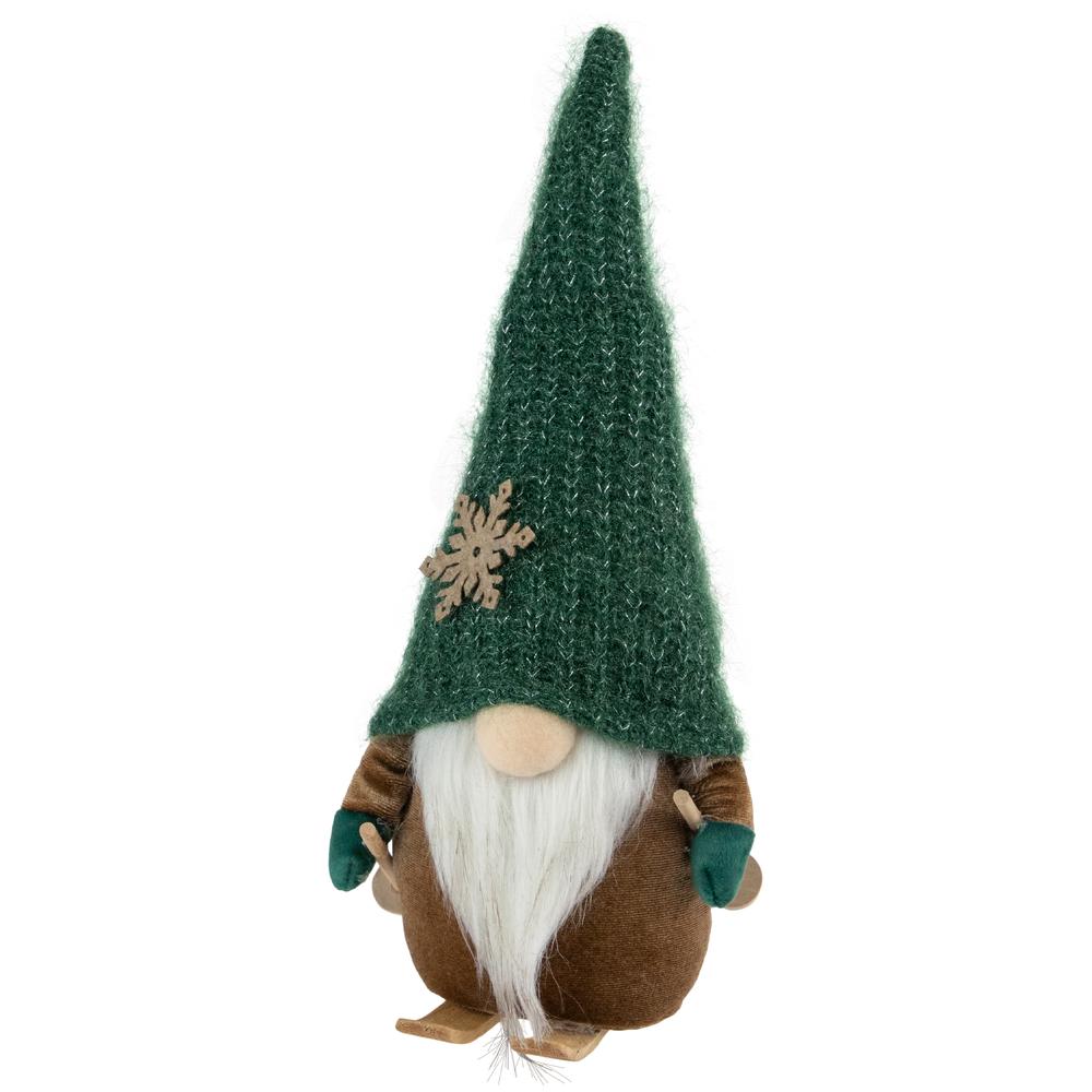 12" Skiing Gnome in Green Knit Hat Christmas Decoration. Picture 3