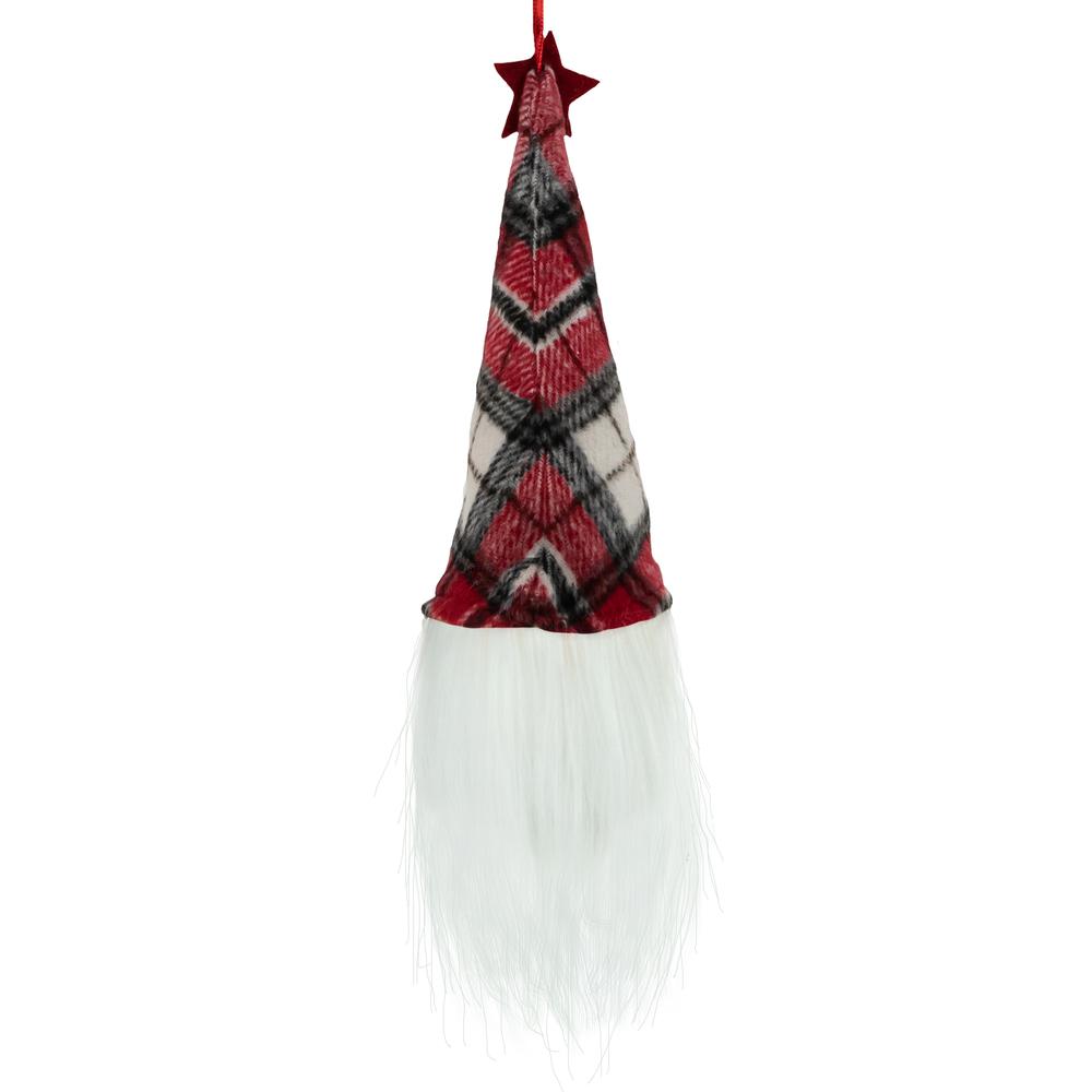 9" LED Lighted Red Plaid Gnome Christmas Ornament. Picture 7