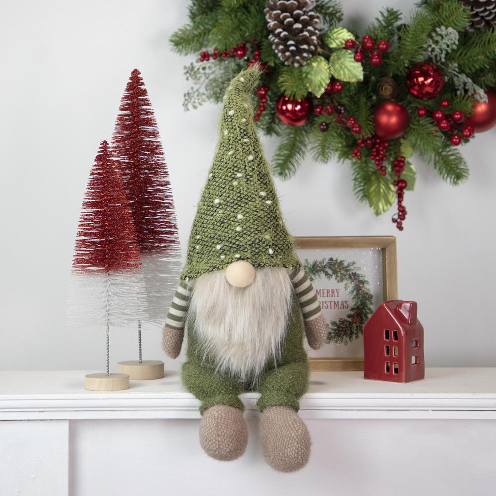 22" Sitting Olive Green Gnome Christmas Figurine. Picture 2