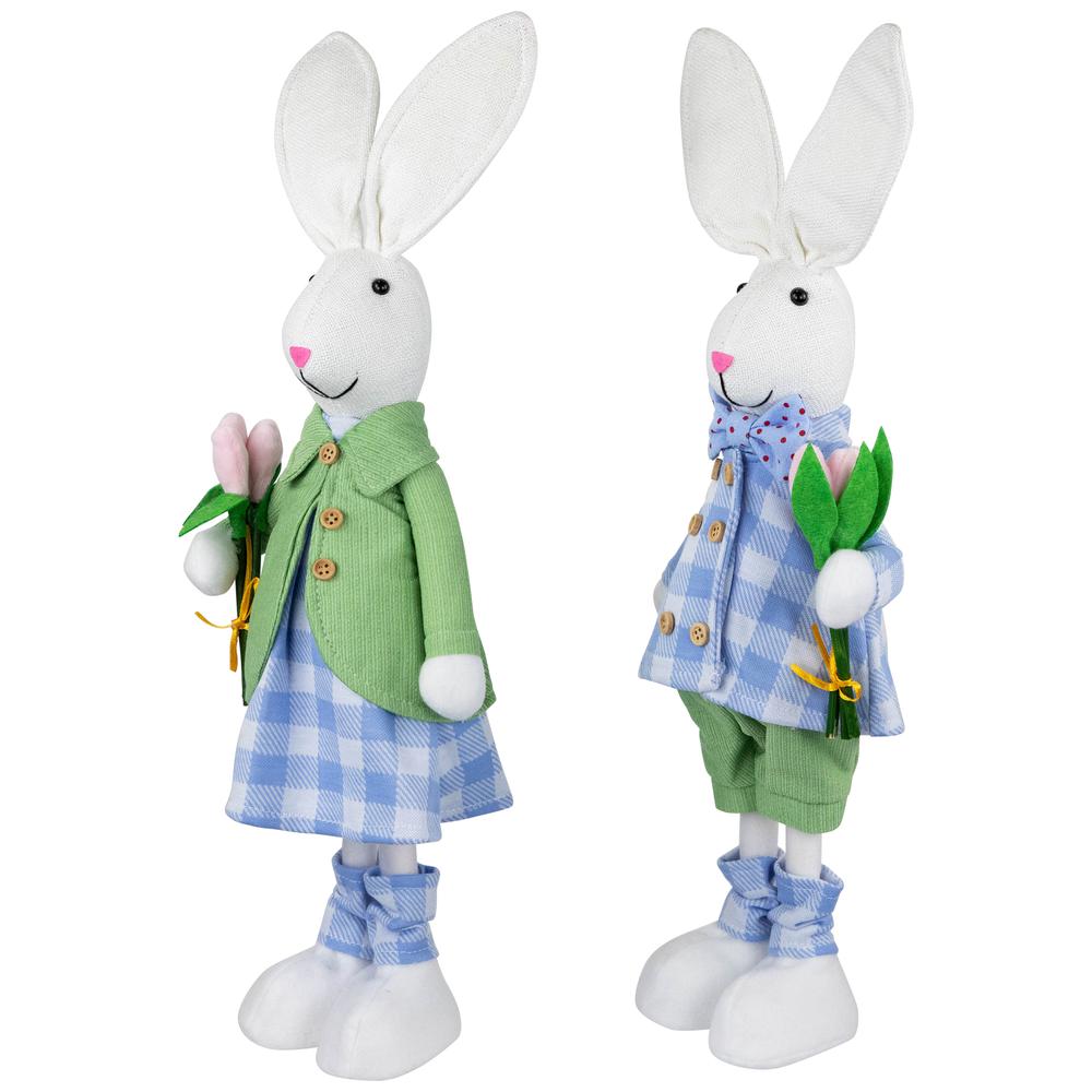 Bunny Couple in Matching Checkered Outfits Easter Figures - 18.75" - Set of 2. Picture 2