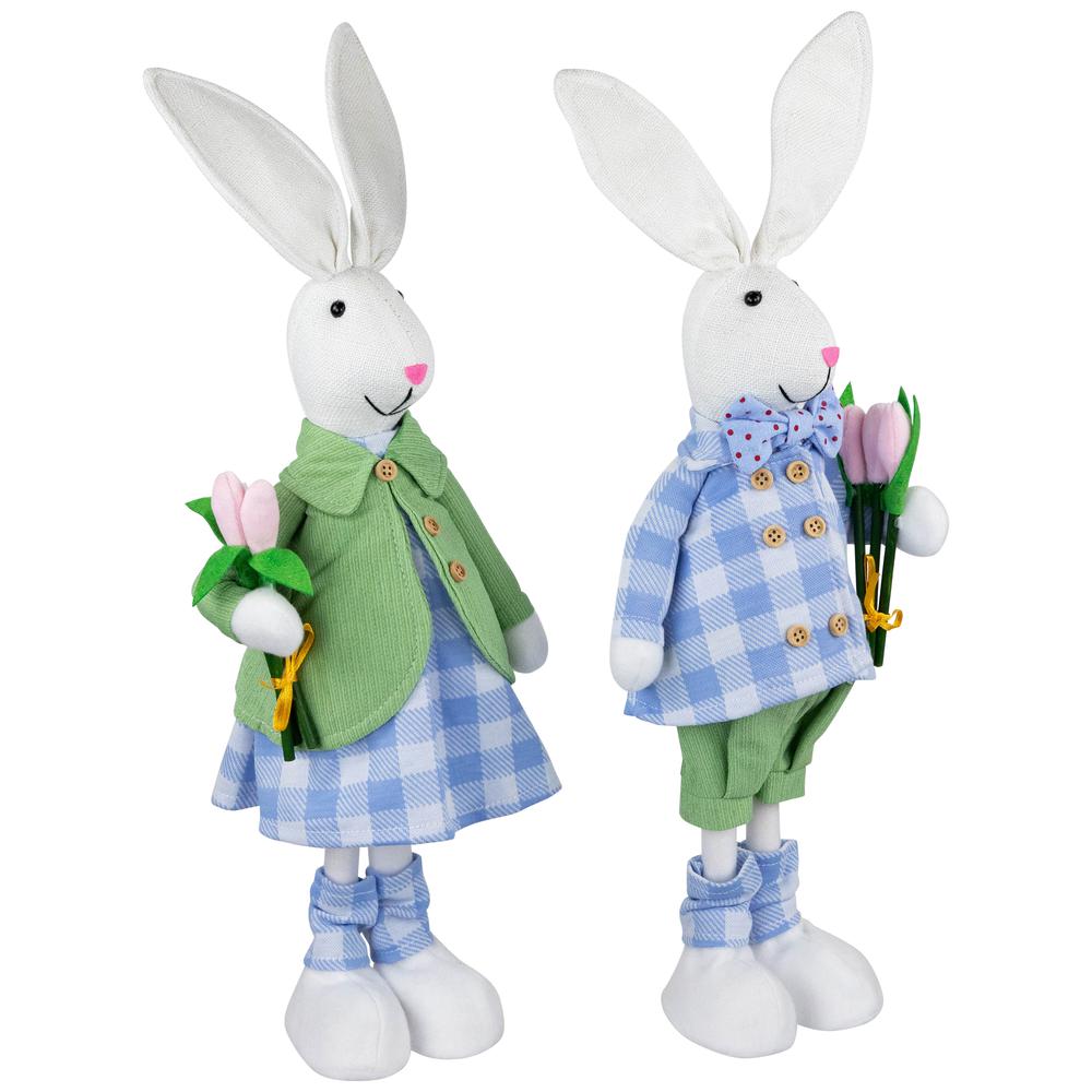 Bunny Couple in Matching Checkered Outfits Easter Figures - 18.75" - Set of 2. Picture 3