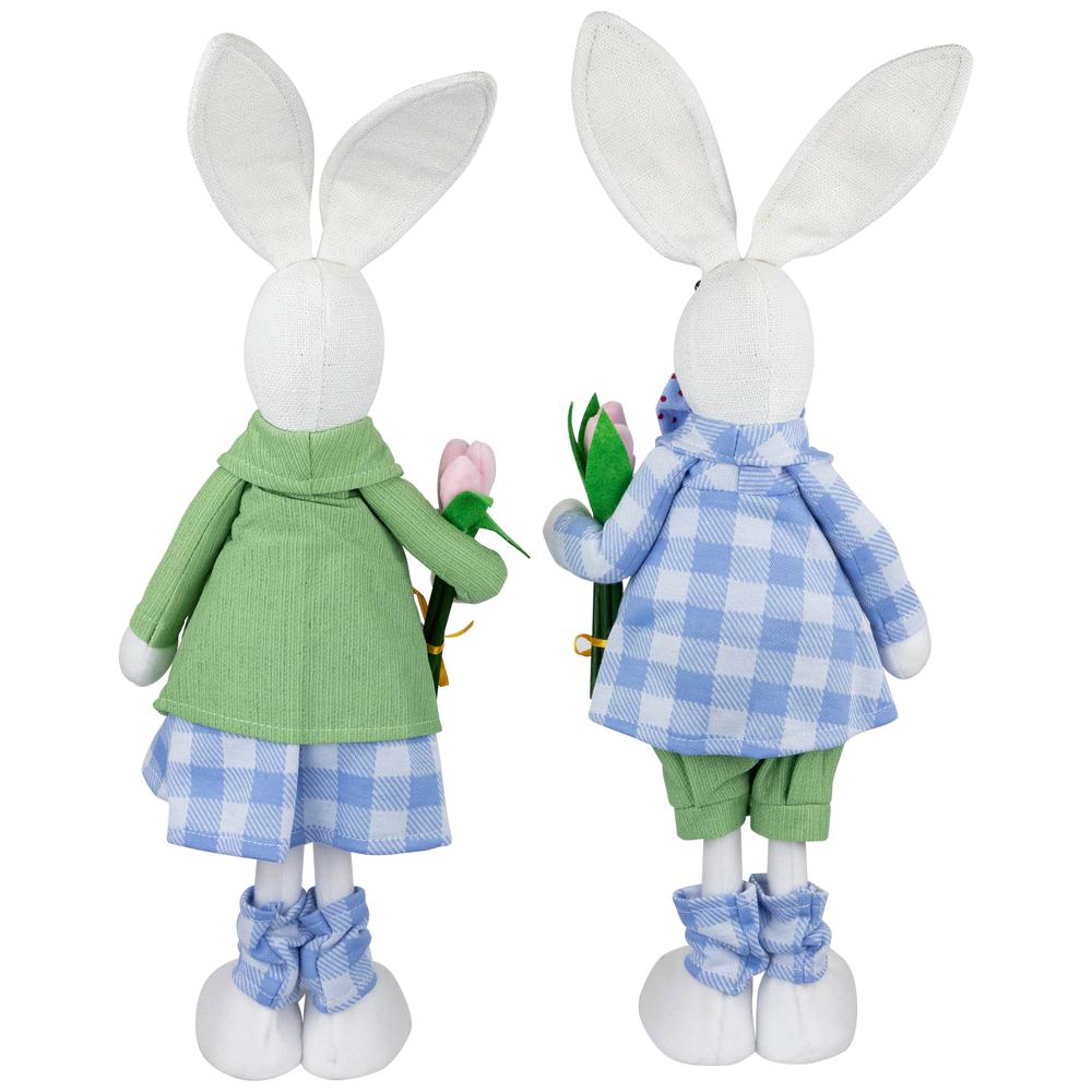 Bunny Couple in Matching Checkered Outfits Easter Figures - 18.75" - Set of 2. Picture 4