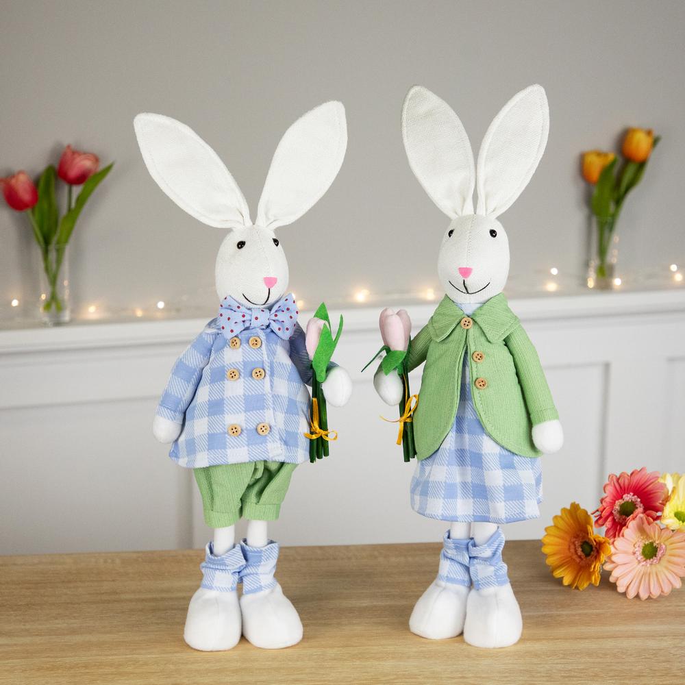 Bunny Couple in Matching Checkered Outfits Easter Figures - 18.75" - Set of 2. Picture 5