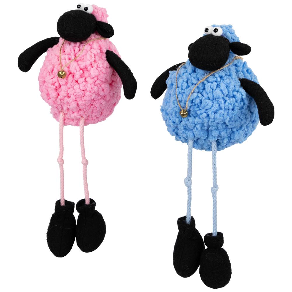 Boy and Girl Plush Lamb Sitting Easter Figures - 13" - Pink and Blue - Set of 2. Picture 2