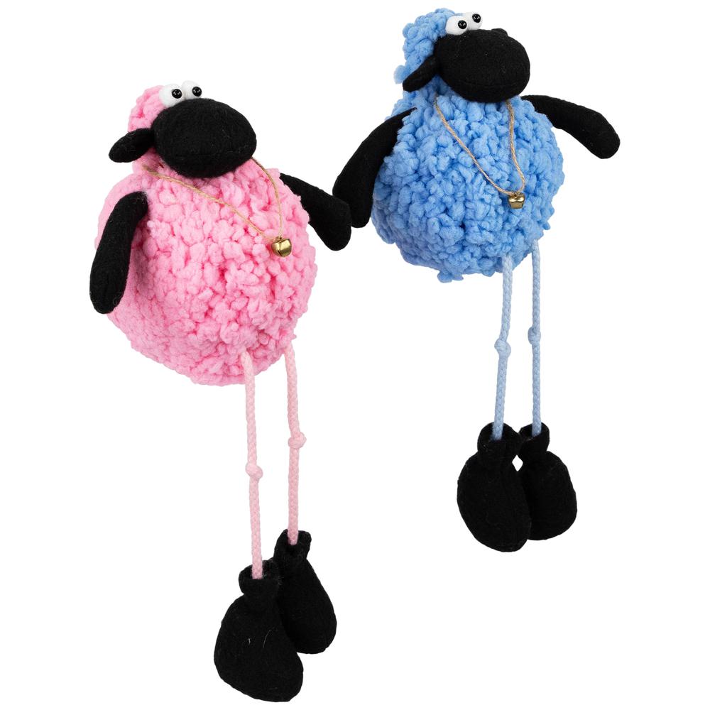 Boy and Girl Plush Lamb Sitting Easter Figures - 13" - Pink and Blue - Set of 2. Picture 3