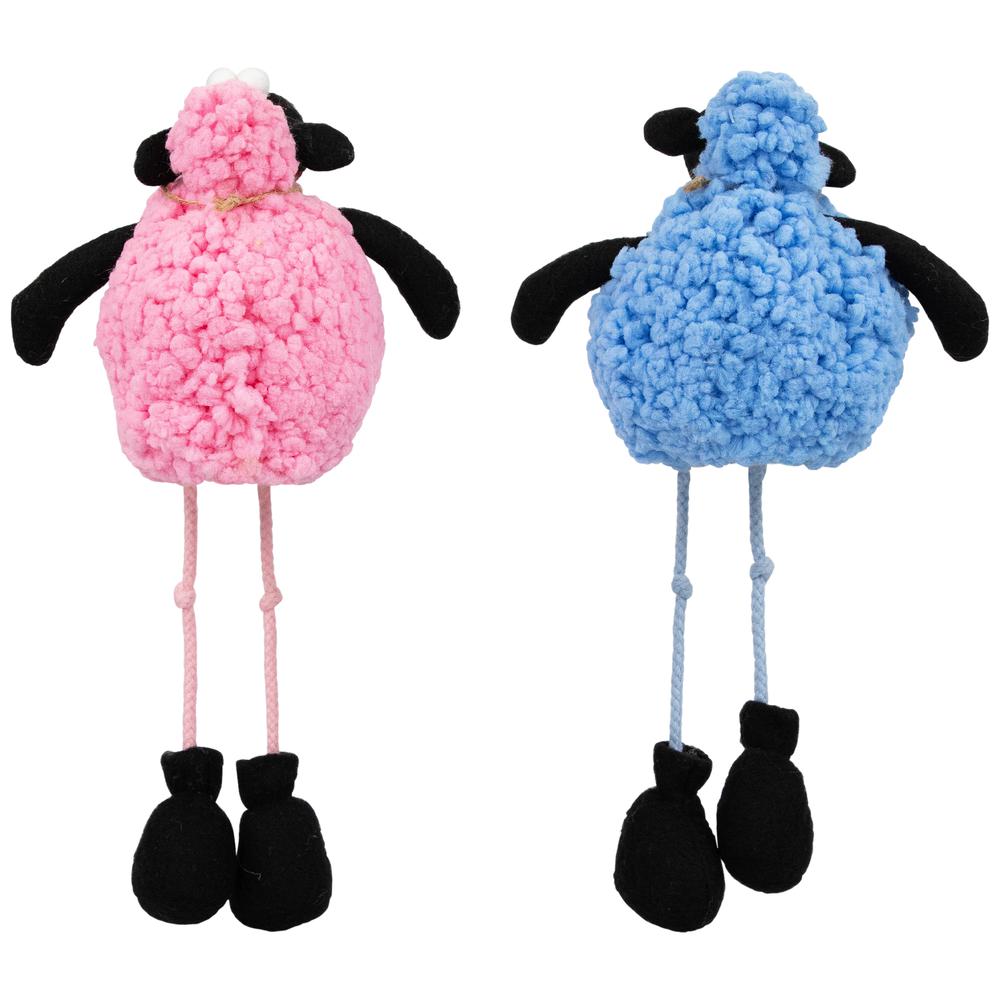 Boy and Girl Plush Lamb Sitting Easter Figures - 13" - Pink and Blue - Set of 2. Picture 4