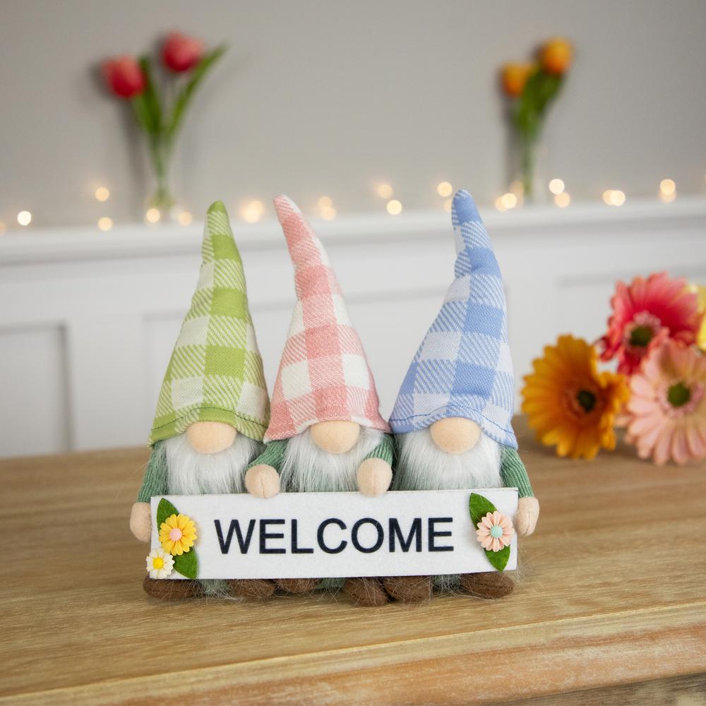 Gnome Trio with Welcome Banner Spring Table Decoration - 7". Picture 5