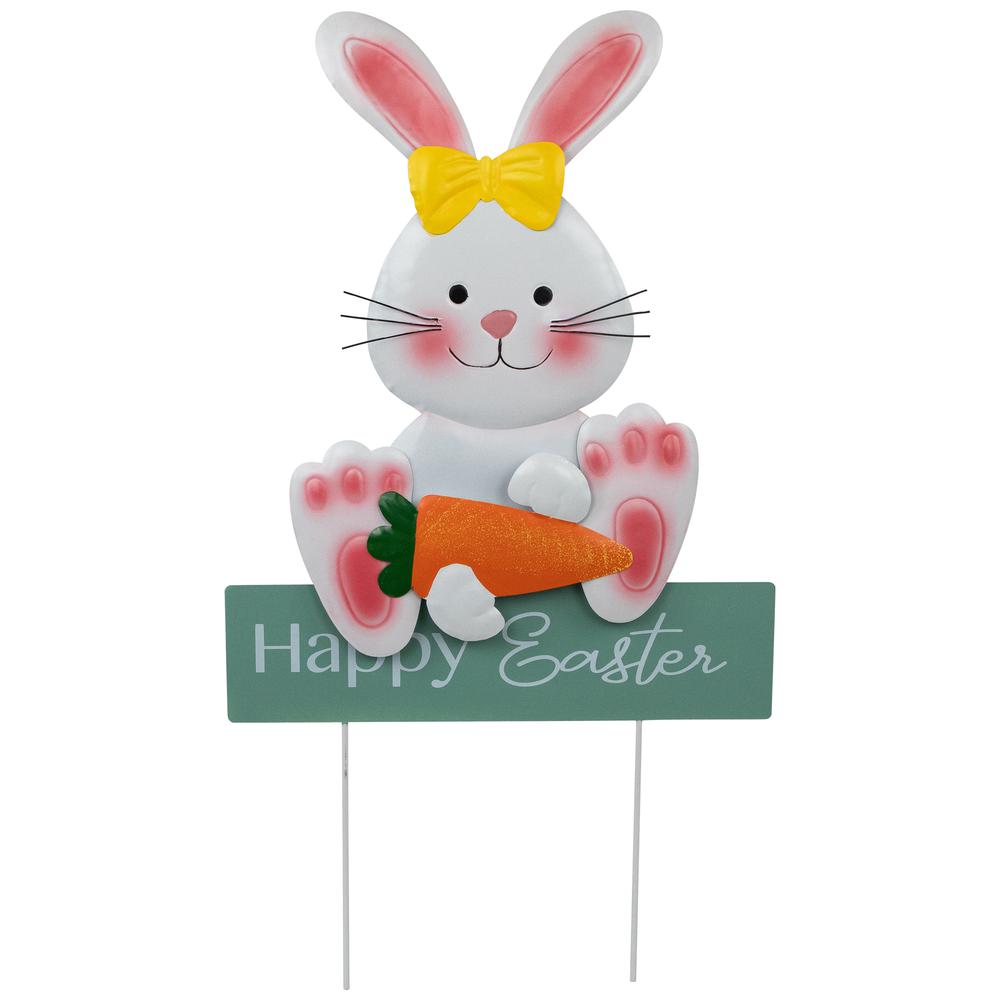 Bunny with Carrot Happy Easter Outdoor Garden Stake - 18.75". Picture 1